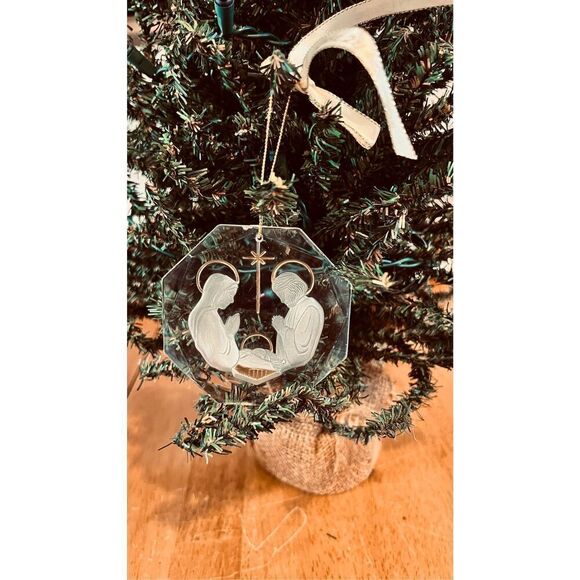 Frosted Nativity Ornament Luke 2:14 Vintage - Picture 2 of 5